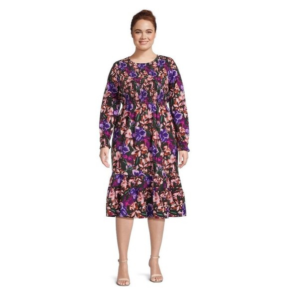 NEW Terra & Sky Women's Plus Size Tiered Peasant Midi Dress Size 4X Floral - Picture 14 of 14